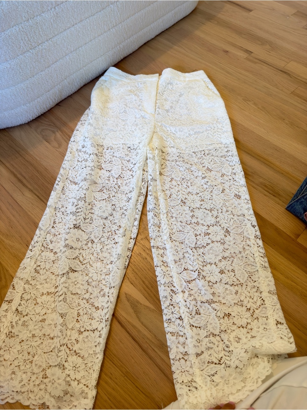 Zara White Lace Wide-Leg Pants